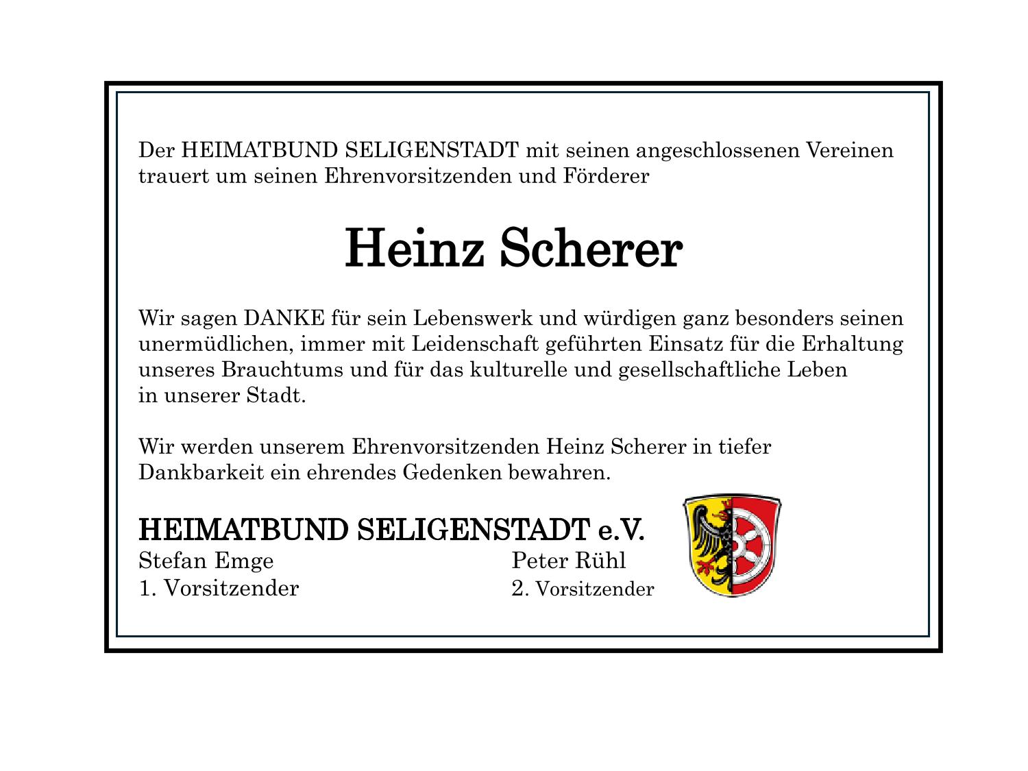 Traueranzeige Heinz Scherer 1